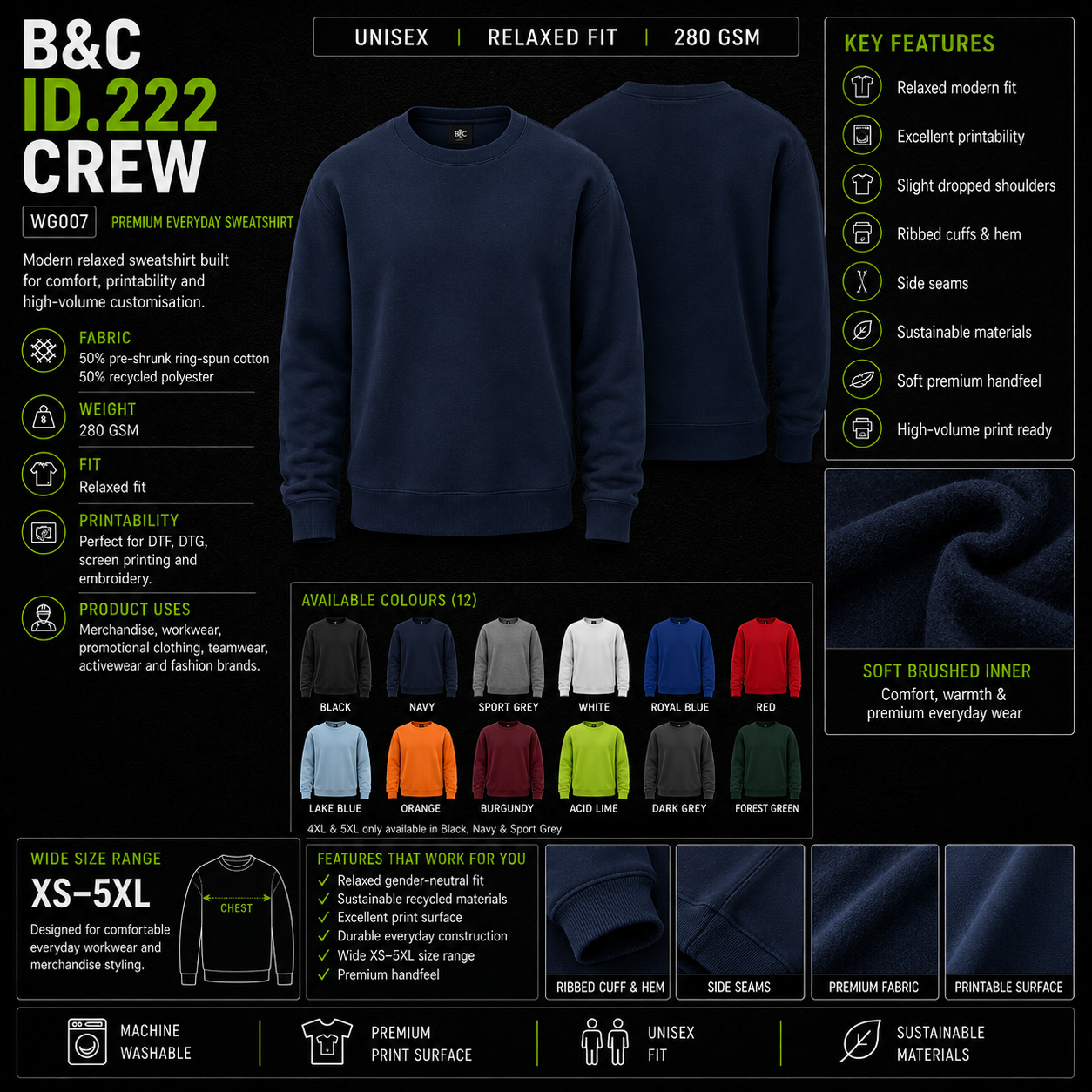 Custom B&C ID.222 Crew Sweatshirt (280 GSM EDITION)
