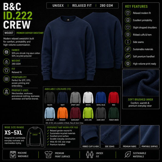 Custom B&C ID.222 Crew Sweatshirt (280 GSM EDITION)