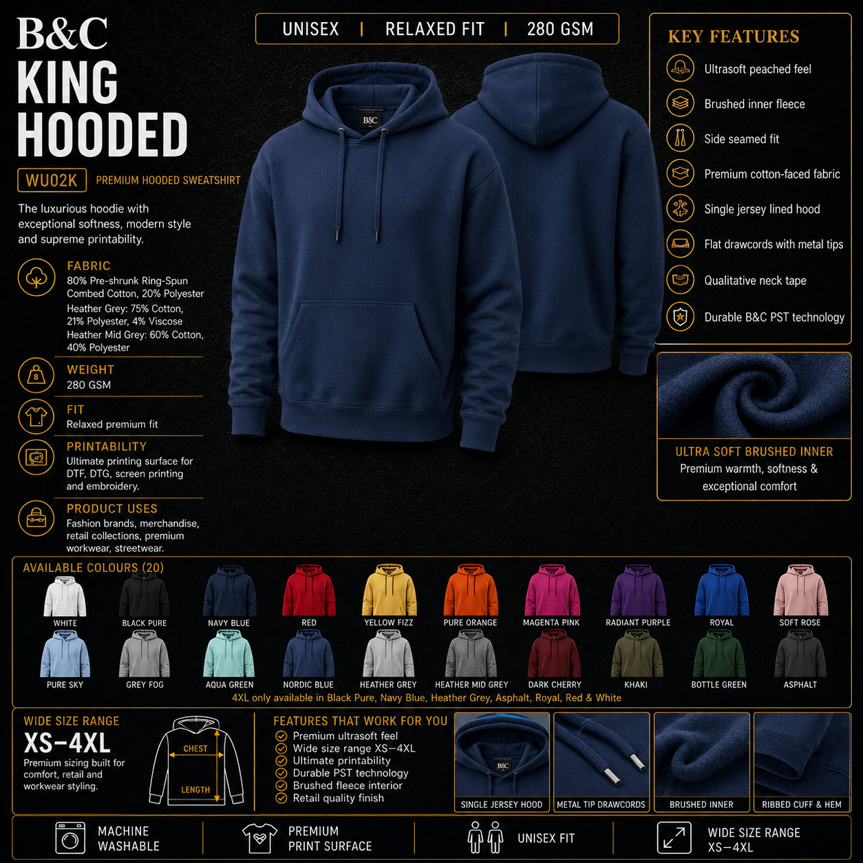 Custom B&C King Hooded Hoodie (280 GSM EDITION)