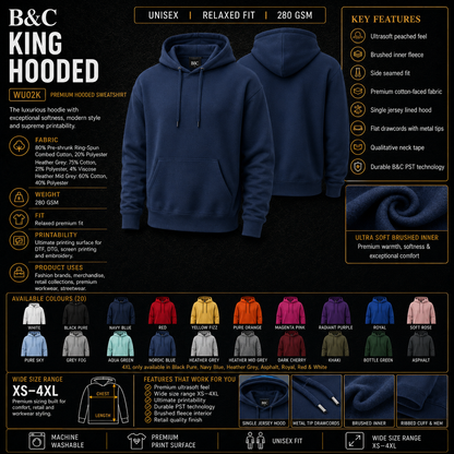 Custom B&C King Hooded Hoodie (280 GSM EDITION)