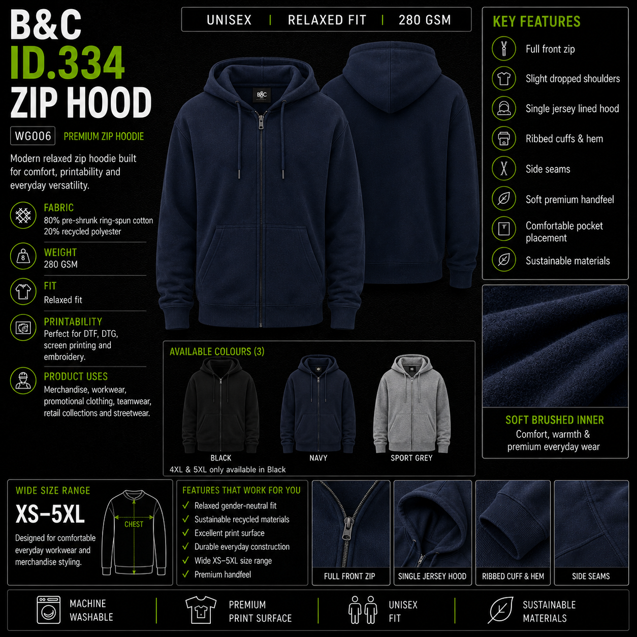ISG ID.334 Zip Hoodie – BA432 Customisable (280 GSM EDITION)