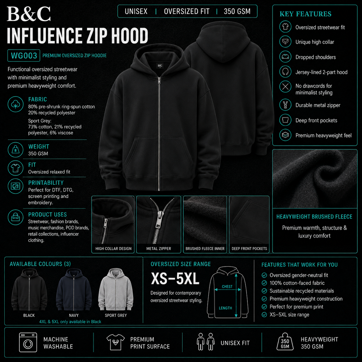Custom B&C Influence Zip Hood (300 GSM EDITION)