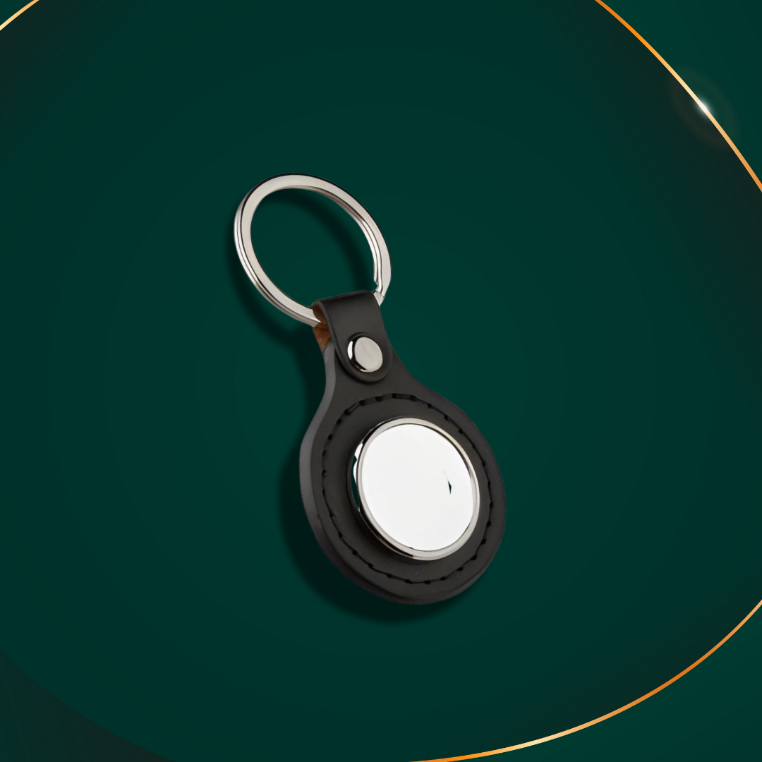 Customisable Keyring - Metal & PU key ring- Round - Black