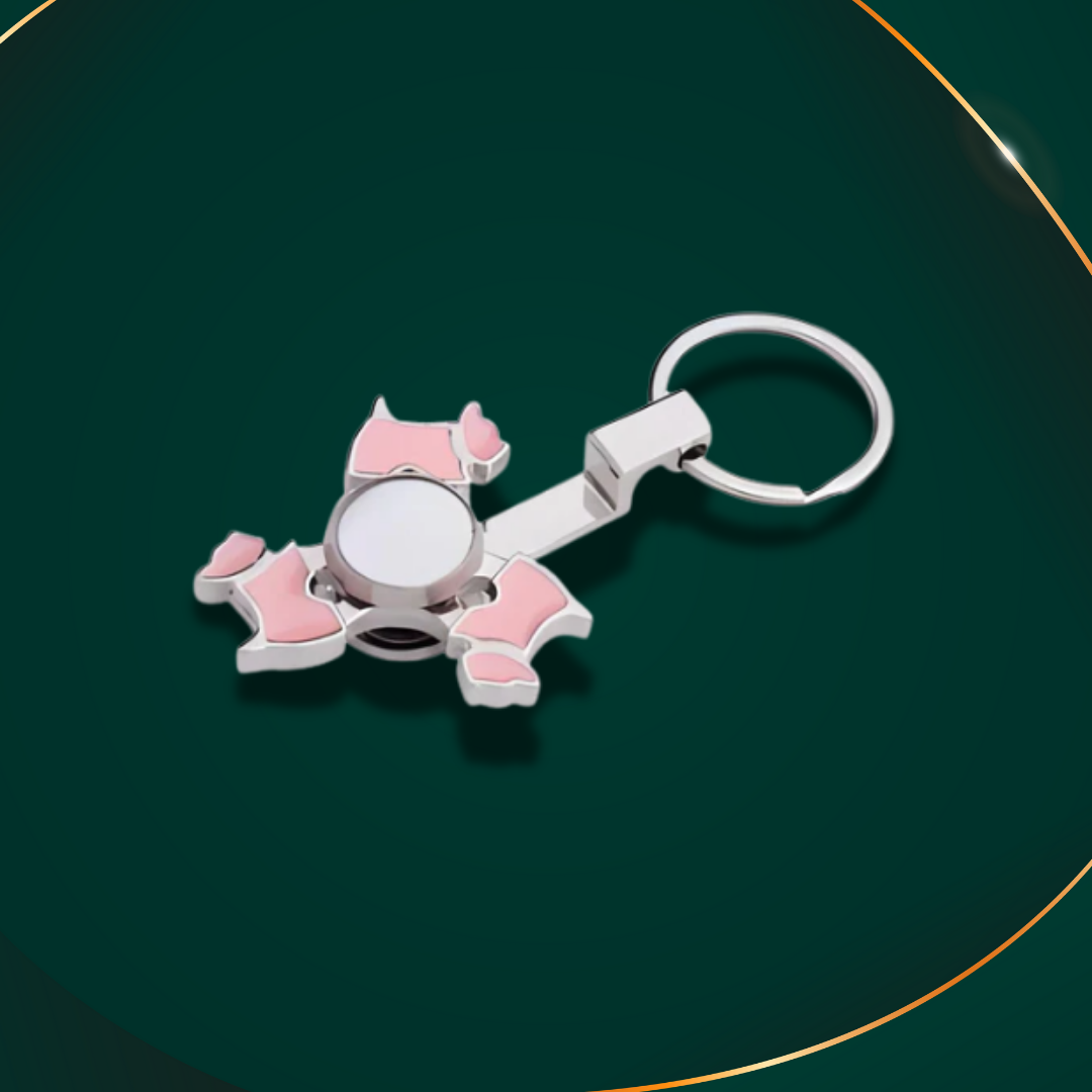 Customisable Keyring - Metal - Pink - Dog Design - Fidget Spinner