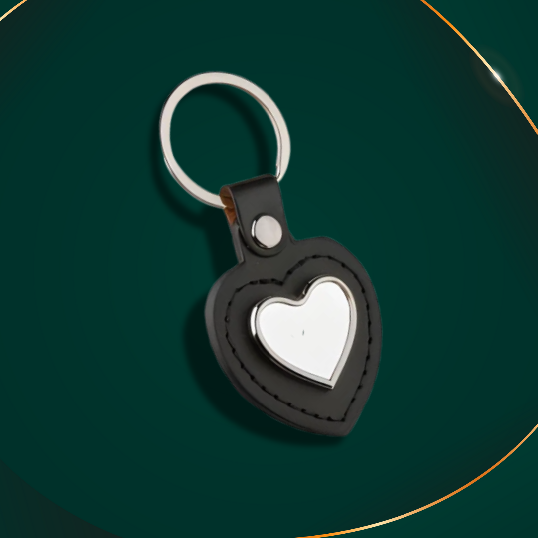 Customisable Keyring - Metal & PU key ring- Heart - Black