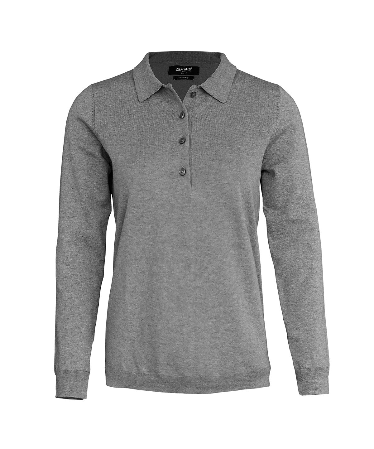Women’s Brighton long sleeve polo – elegant knitted polo - Grey Melange