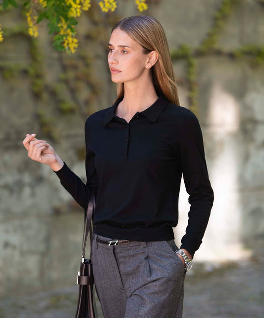 Women’s Brighton long sleeve polo – elegant knitted polo