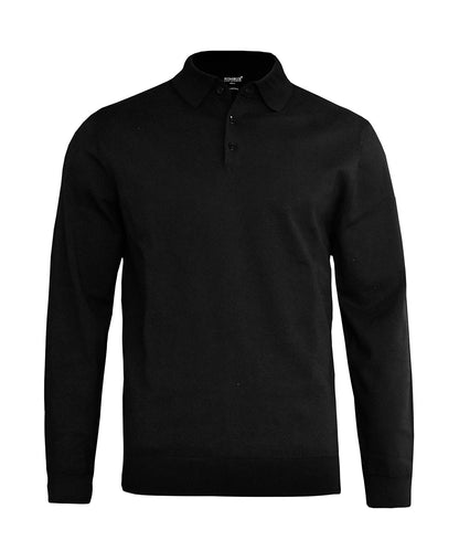 Brighton long sleeve polo – elegant knitted polo - Black