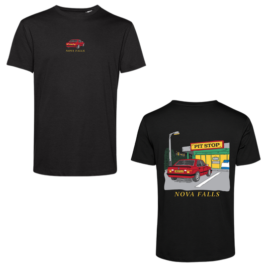 Nova Falls “Pit Stop” Fitted T-Shirt (BLACK EDITION)