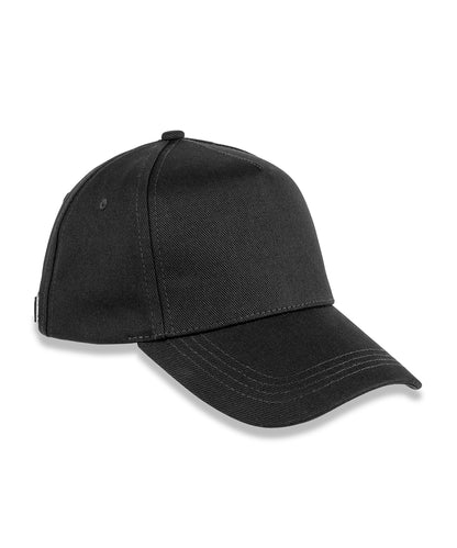 Result Headwear 5-Panel Organic Cotton Cap in Black, front view