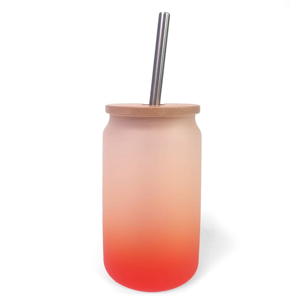 Gradient Glass Tumbler with Bamboo Lid - Red (13oz)