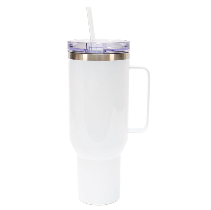 40oz Tumbler with Metal Handle - White