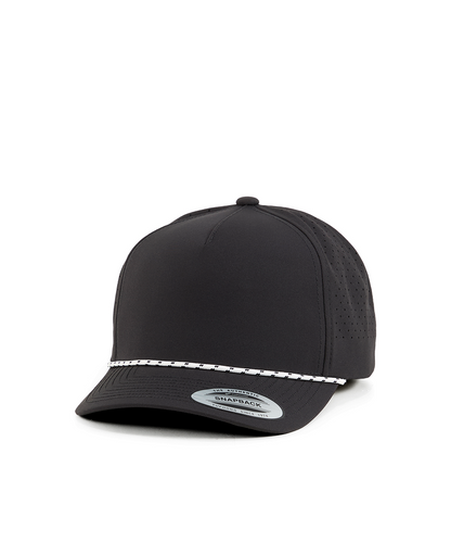 YP Classics 5-panel snapback cap with perforations and braided rope - Black