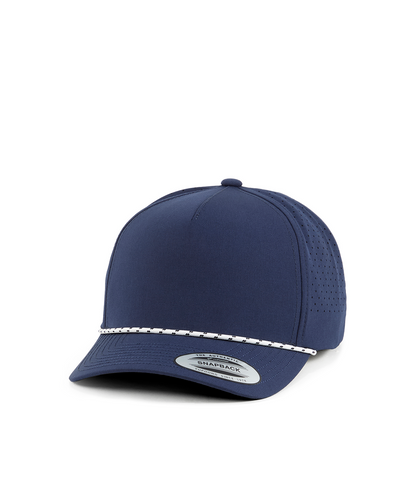 YP Classics 5-panel snapback cap with perforations and braided rope - Navy