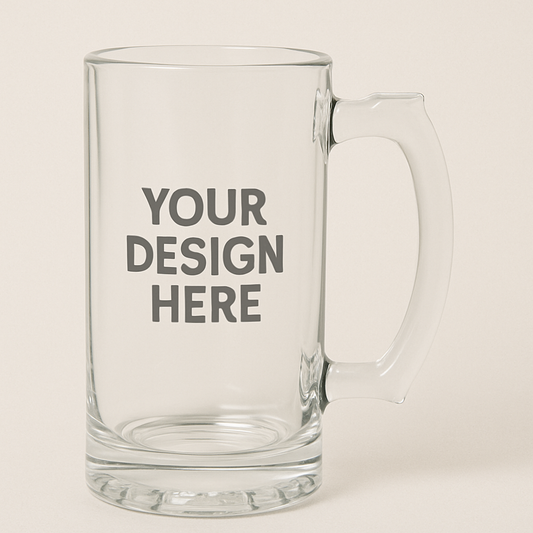 Customisable Clear Glass 'Trigger' Handle Beer Stein – 16oz
