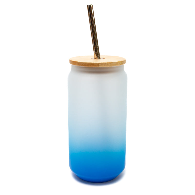 Gradient Glass Tumbler with Bamboo Lid - Light Blue (18oz)