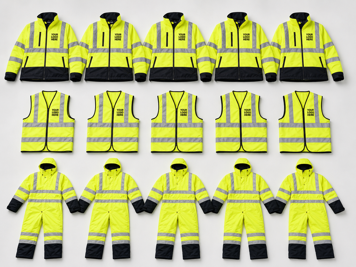 Hi-Vis Winter Package — 1 Softshell, 1 Gilet & 1 Waterproof Suit (Team of 5)