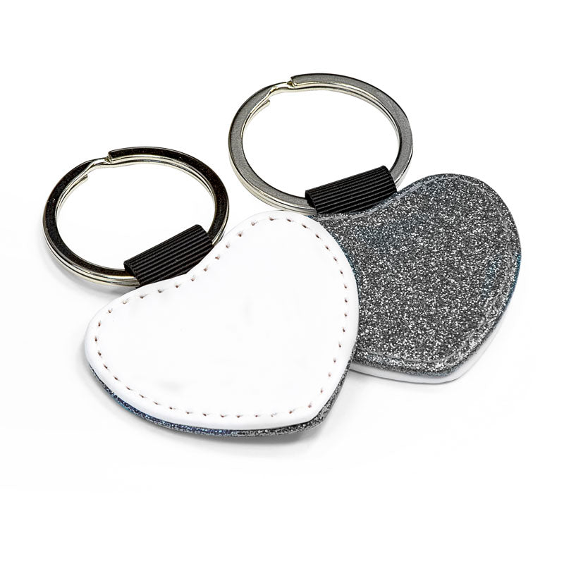 Leather Photo Keyring - White/Silver Glitter / Heart