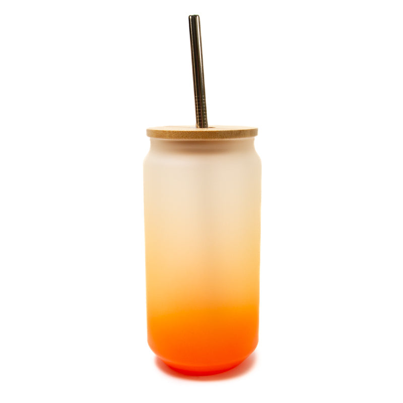 Gradient Glass Tumbler with Bamboo Lid - Orange (18oz)