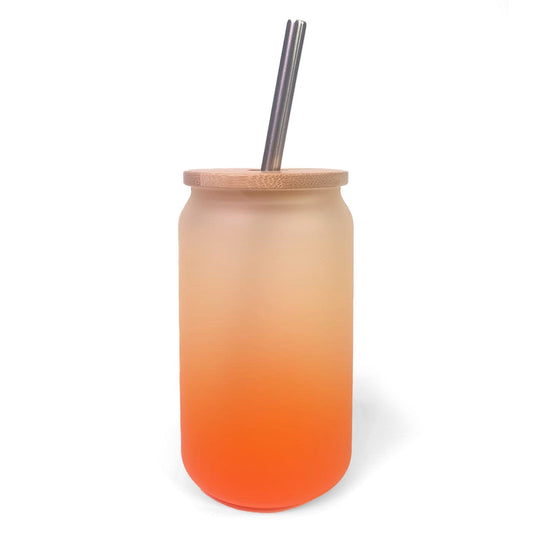 Gradient Glass Tumbler with Bamboo Lid - Orange (13oz)