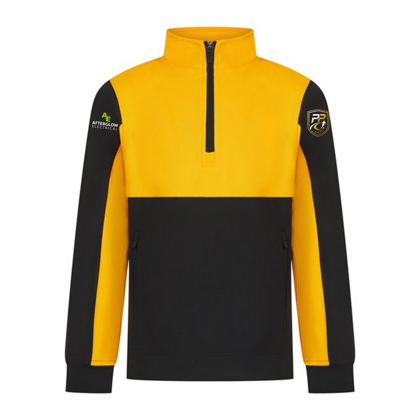 Prime Path Football Coaching kids' quarter-zip tracksuit top in gold and black with club crest