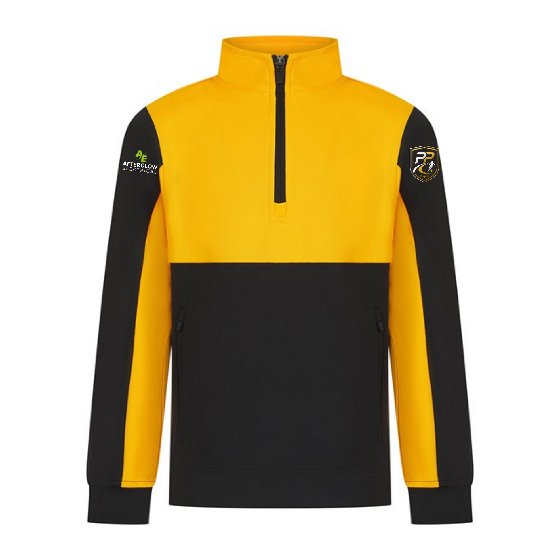 Prime Path Football Coaching kids' quarter-zip tracksuit top in gold and black with club crest