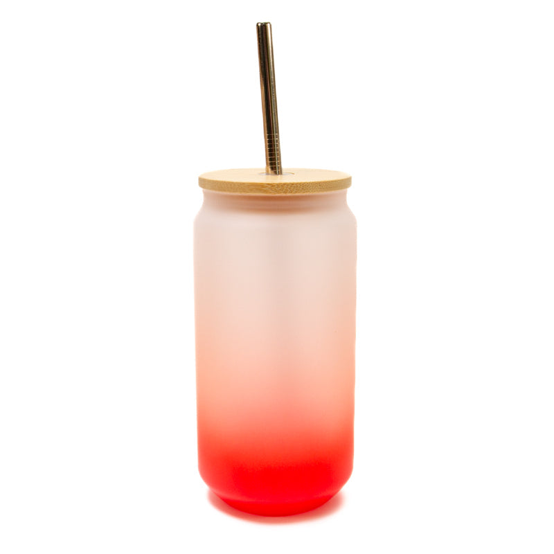 Gradient Glass Tumbler with Bamboo Lid - Red (18oz)