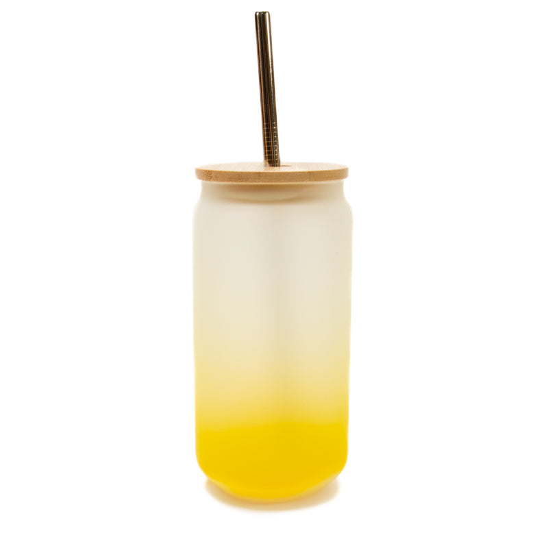 Gradient Glass Tumbler with Bamboo Lid - Yellow (18oz)